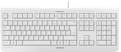CHERRY KC 1000, Clavier Filaire, Disposition Belge (AZERTY), Plug & Play Via Un Port USB, Design Plat, Frappe silencieuse, Blanc grisé