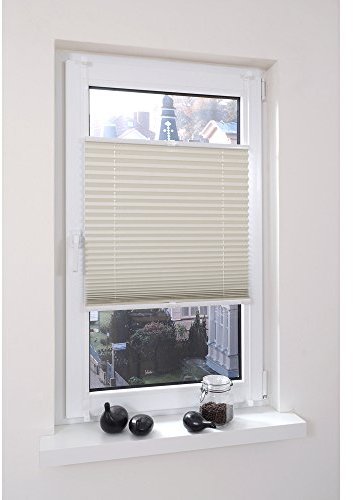 Liedeco® Thermo Plissee verspannt mit Klemmträger / 80 x 130 cm beige/lichtundurchlässig verdunkelnd Blickdicht stufenlos verstellbar und energiesparend/leichte Innen-Montage ohne Bohren