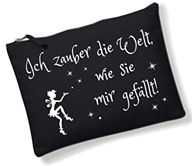 Ich zauber die Welt Kosmetiktasche mit coolem Spruch Kulturbeutel Schminktasche kleine Tasche schwarz Make Up