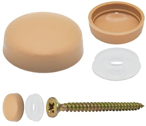 Snap-On Two Piece Dome Screw Cover Caps - Pack of 50 Large Matt Caps & Bases : Caramel Brown