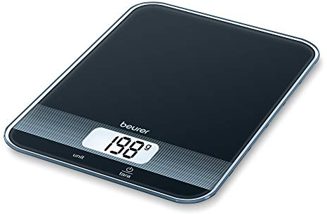 Beurer KS 19 Balance de cuisine numérique avec fonction de pesée tare, commande par touches sensitives, capacité 5 kg, noire