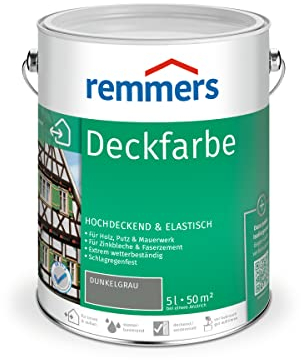 Remmers Deckfarbe dunkelgrau, 5 Liter, Deckfarbe für innen und außen, Wetterschutzfarbe viele Untergründe, hochdeckend, wetterfest