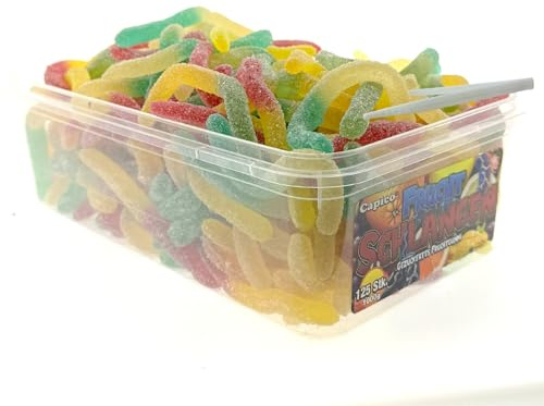 Capico Fruchtschlangen gezuckertes Fruchtgummi (1000g / ca.125 Stück) in Dose, Halal