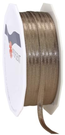 PRÄSENT C.E. Pattberg Satin Taupe, 50 m Satinband zum Einpacken von Geschenken, 3 mm Breite, Geschenkband zum Dekorieren & Basteln, Dekoband, Anlass