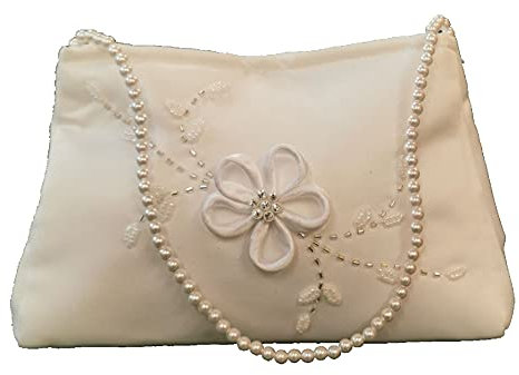 LadyMYP© Brauttasche Brautbeutel mit eleganten Blütenranke aus Satin und Strass, ca. 11 * 16 cm (Weiß)