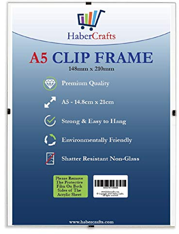 Habercrafts Lot de 12 cadres photo A5 à suspendre au mur - Sans cadre - Pour affiches, certificats, photographies, bandes dessinées - Léger - 148 x 210 mm (A5 à clip - 12 cadres)