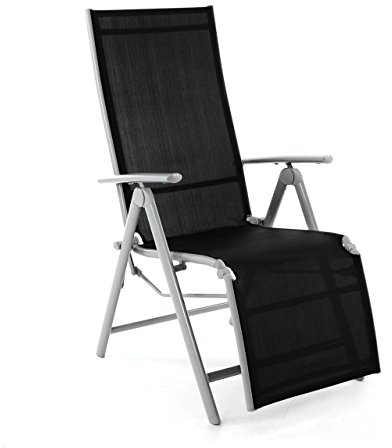 Nexos ZGC34464 Stuhl Liegestuhl Klappstuhl mit Fußstütze für Garten Terrasse, aus Aluminium Textilene, schwarz silber