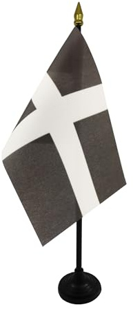 AZ FLAG Saint Piran bordsflagga 15 x 10 cm - liten kontorsflagga från Cornwall - Bretagne 10 x 15 cm guldspets