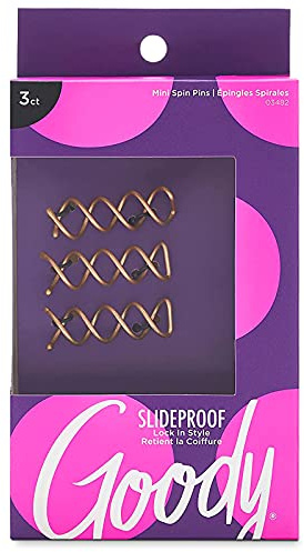 Goody SlideProof Mini Spin Pins - 3 Ct, Assorted Colors, Spiral Hair Pins, Quick & Easy Buns, All-Day Twist Pins, Corkscrew Bobby Pins, Pain-Free Hair Accessories for Women & Men, All Hair Types