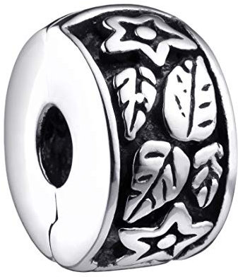 MATERIA 925 Silber Beads Stopper Clip Bead antik Blume - 8x11mm für 3mm Beads Armbändern mit Gewinde #727