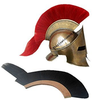 Thor Instruments.Co 300 King Leonidas Spartan hjälm med röd plommon, grekisk hjälm LARP replika antik mässingsfinish