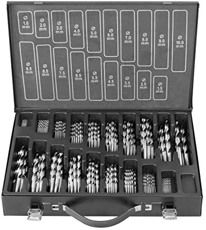 Proteco-Werkzeug® Metall-Bohrer Spiralbohrer Magazin in Metallkassette HSS-G, 170-tlg. Bohrersatz Spiralbohrer geschliffen