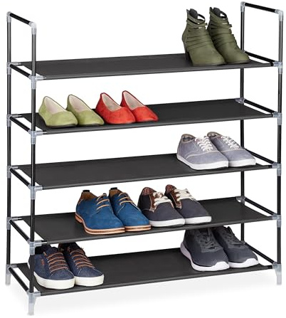 Relaxdays Skoställ plug-in system, 5 plan, skoförvaring för 20 par skor, metall och tyg, HBT 90,5 x 87 x 29,5 cm, svart