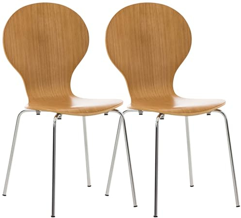 CLP 2X Stapelstuhl Diego I Konferenzstuhl Mit Holzsitz Und Stabilem Metallgestell I 2 x Platzsparender Stuhl Mit Pflegeleichter Sitzfläche, Farbe:Eiche