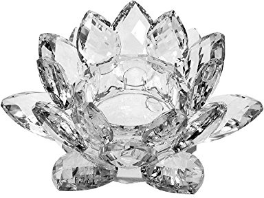 Amlong Crystal Clear Crystal Lotus Tealight Candle Holder 4.5 inch in Gift Box