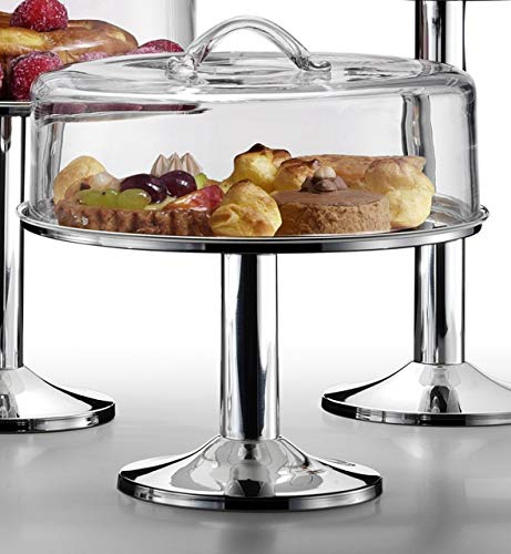 SWEET HOME Alzata Tonda Pasticceria in Metallo Placcato Argento con Campana in Vetro cod.5016719G cm 19h diam.31 by Varotto & Co.