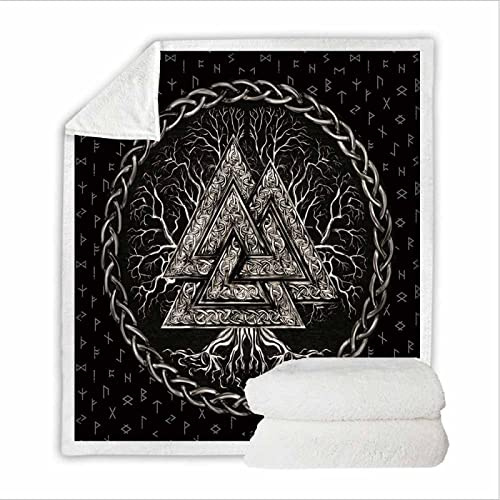 RFFLUX Wikinger Kuscheldecke 150x200cm Warmer Winter Weich Nordisch Mythologie Wikinger Decke Microfaser Sherpa Wohndecke Flauschige Couchdecke für Erwachsene Weihnachten Geschenk Blanket