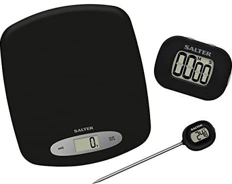 Salter 1008 GSBKXR 3-Piece Measuring Set - Kitchen Scale, Instant Read Thermometer & Timer, Kitchen Beginners Set, Air Fryer Probe, 5kg Digital Scale, Thermometer with 0.1 °C Graduations, Easy Read