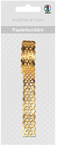 Ursus 59030013 - Papierbordüren, gold, Breite ca. 15 mm, Länge ca. 200 cm, selbstklebend auf Folie, leicht abziehbar, ideal zum Verzieren und Dekorieren von Karten und Geschenken