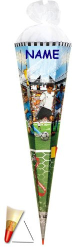 Schultüte - Soccer 100 cm - incl. Namen - mit Holzspitze/Tüllabschluß - Zuckertüte Roth Fußball Fussball Tor Bälle Torwart Sport Stadion