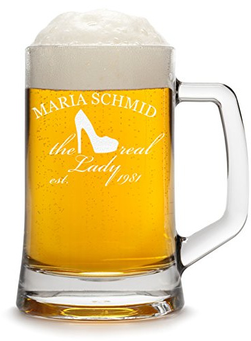 Bierkrug Personalisiert mit Gravur eines Namens und Jahreszahl - Bierseidel Geschenk zum Geburtstag mit - Motiv Real Lady 0,5l