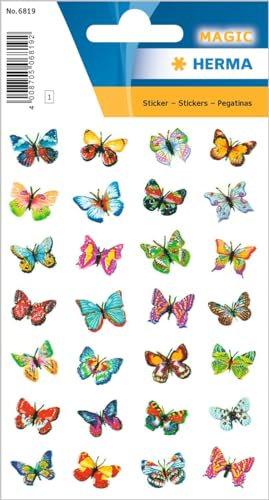HERMA 6819 - Pegatinas con Purpurina para niños, diseño de Mariposas (32 Pegatinas, Papel de Aluminio, Brillantina), Etiquetas Adhesivas permanentes para niñas y niños, Multicolor