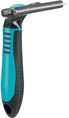 TRIXIE Carding-Striegel zum Entfernen loser Unterwolle - wechselbarer Striegelkopf - rostfreie Klinge - gummierter Kunststoffgriff - schwarz/blau - 8 x 14 cm - 24173