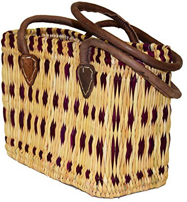 Seegras Tasche Korb Einkaufstasche Einkaufskorb Flechtkorb Korbtasche Palmgras langer Griff klein Color Lila