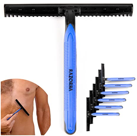 Razorba Goat Breite Einweg-Doppel-Rasiermesser Mit Aloe-Feuchtigkeitsstreifen Für Rücken-Rasur Und Körper Rasieren, 6 Zähler