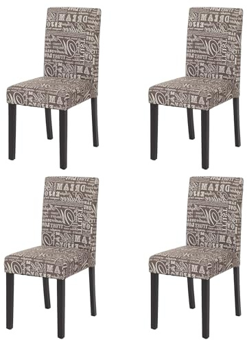 Mendler 4er-Set Stuhl Littau - Textil mit Schriftzug, grau, dunkle Beine | Esszimmerstuhl, Küchenstuhl