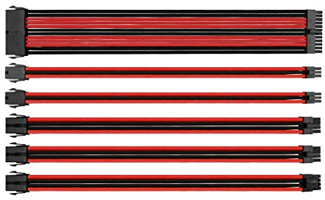 Thermaltake TtMod Sleeve Extension Power Supply Cable Kit ATX/EPS/8-pin PCI-E/6-pin PCI-E with Combs, Red/Black AC-033-CN1NAN-A1