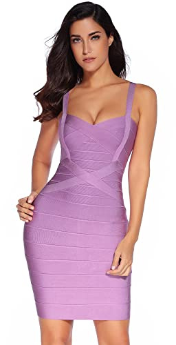 meilun Kvinnors bandageklänning, kändisklänning, bodycon med remmar, pennklänning för fest, Lila, L