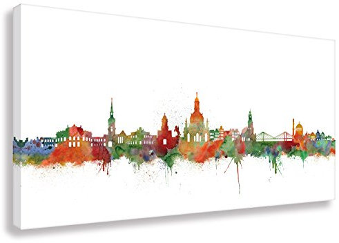 Kunstbruder Wandbild - Dresden Skyline Light (div. Größen) - Kunst Druck auf Leinwand Streetart Like Banksy Panorama Loungebild 60x120cm