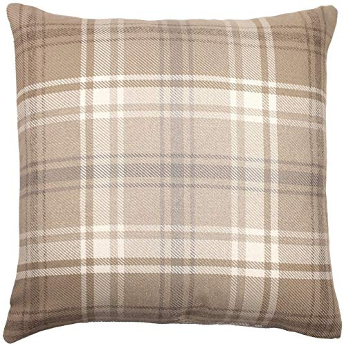McAlister Textiles Angus Tartan Plaid Cushion Cover Luxury Decorative Scatter Throw Pillow For Your Home Natural Beige 43 x 43 Cm - 17 x 17 Inches