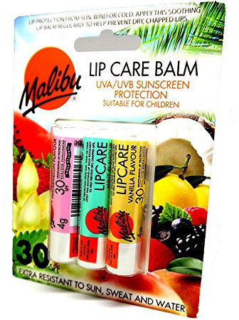MALIBU LIP CARE BALM UVA/UVB SUNSCREEN PROTECTION SPF30 3PK