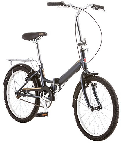 Schwinn Hinge Adult Folding Bike, Mens and Womens, 20-inch Alloy Wheels, Single Speed Drivetrain, Rear Cargo Rack, Carrying Bag Included for Storage, Grey