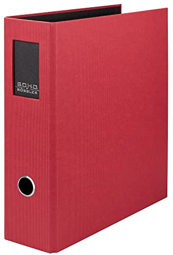 Rössler SOHO Ordner DIN A4 mit Rückenschild | Ordner A4 breit | Aktenordner A4 | Ordner breit mit Griffloch | DIN A4 Ordner mit Hebelmechanik | 320 x 285 x 80 mm | 1 Stück | Farbe: Rot | Aktenordner mit Hebelmechanik, Griffloch und auswechselbarem Rückenschild für Dokumente und Unterlagen