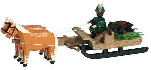 Rudolphs Schatzkiste Pferdeschlitten Jäger mit Wildschwein Miniaturgespann Länge 9cm NEU Gespann Mini Miniatur Seiffen Erzgebirge Pferdefuhrwerk Setzkasten Pferdegespann Dekoration