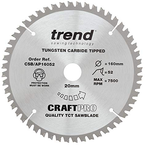 Trend Aluminium & Kunststoff Kreissägeblatt, 160mm Durchmesser, 20mm Bohrung, 52 Zähne, HW, 2,2mm Schnittbreite, -6° Haken, CSB/AP16052