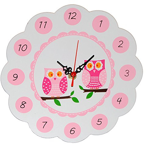 alles-meine.de GmbH Wanduhr aus Holz - Eule auf AST - 23 cm groß Uhr - für Kinderzimmer Kinderuhr - Analog Jungen Mädchen Kinder - Eulen Blätter Holzuhr