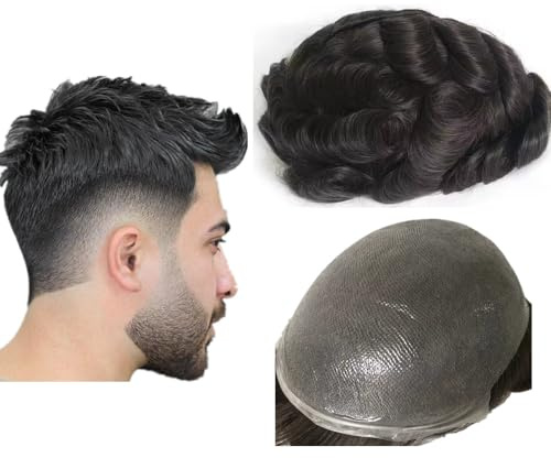 European human hair toupee for men with transparent Thin skin PU 10x8 base size human hair pieces replacement system for mens hair prosthesis patch units #1b Off black color