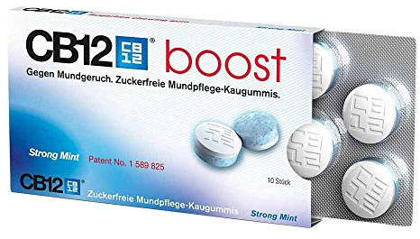CB12 Boost Kaugummi Mint – sofortige Frische unterwegs, verhindert Mundgeruch, zuckerfrei, frischer Minzgeschmack – 10 Stück