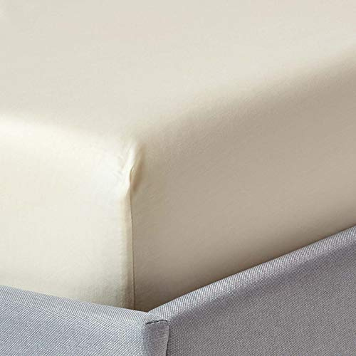 HOMESCAPES Extra hohes Spannbettlaken Bio-Baumwolle 180x200 cm Creme-vanille, Satin Bettlaken mit Gummizug, Fadendichte 400