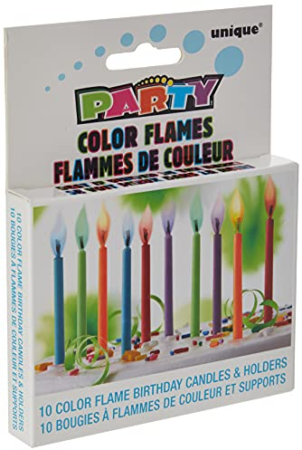 Unique Party 34099 - Colour Flame Birthday Candles and Holders, Pack of 10