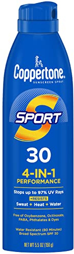 Coppertone Sport Sunscreen Spray SPF 30, Water Resistant Spray Sunscreen for Body, 5.5 Oz (Packaging May Vary)