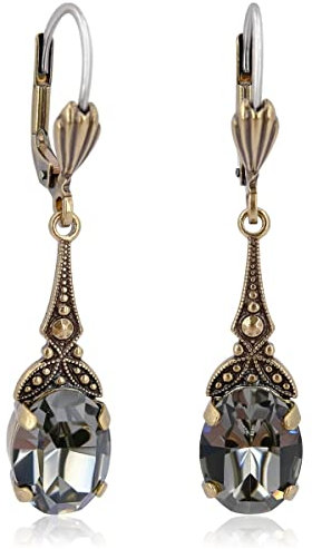 Jugendstil Ohrringe Markenkristalle Gold Grau Vintage Ohrhänger NOBEL SCHMUCK