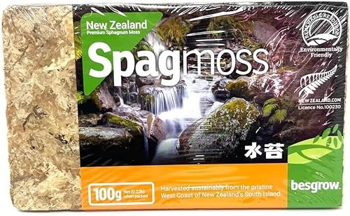 besgrow Premium New Zealand Sphagnum Moss, 100g (8L When Hydrated) - Harvested Sustainably from The Pristine West Coast of New Zealand's South Island