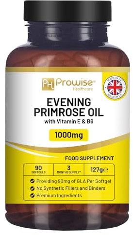 Veganes Nachtkerzenöl 2000mg mit Vitamin E & B6 – 60 vegane Softgels | Rein kaltgepresst I 180mg GLA pro Kapsel I Frauengesundheit I Premium Qualität I von Prowise Healthcare
