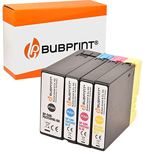 Bubprint 4 Druckerpatronen kompatibel als Ersatz für Canon PGI-2500XL PGI-2500 XL für Maxify iB4050 iB4150 MB5000 MB5050 MB5100 MB5150 MB5155 MB5300 MB5350 MB5400 MB5450 MB5455 (BK/C/M/Y Set)