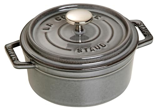 STAUB Mini Cocotte, Gusseisen Bräter, Alle Herdarten inkl Induktion, Rund, 12 cm, 0,4 L, Graphit-Grau